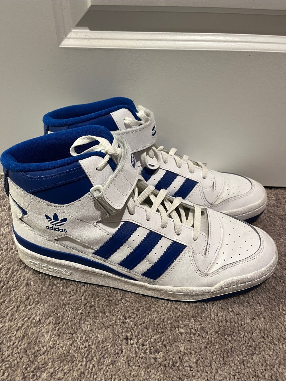 adidas Men’s White and Blue High-Top Sneakers with Strap